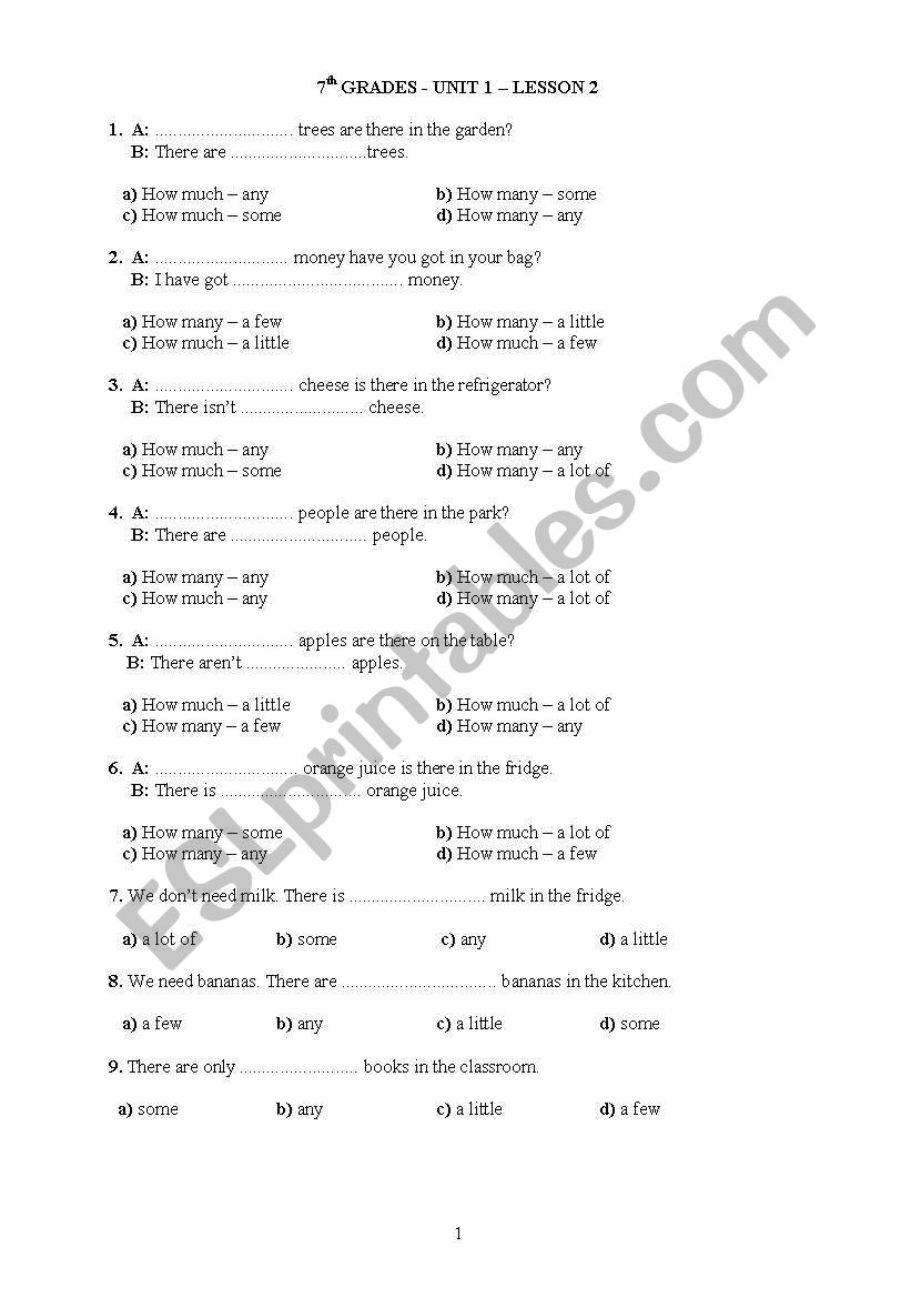 HOW MUCH HOW MANY worksheet