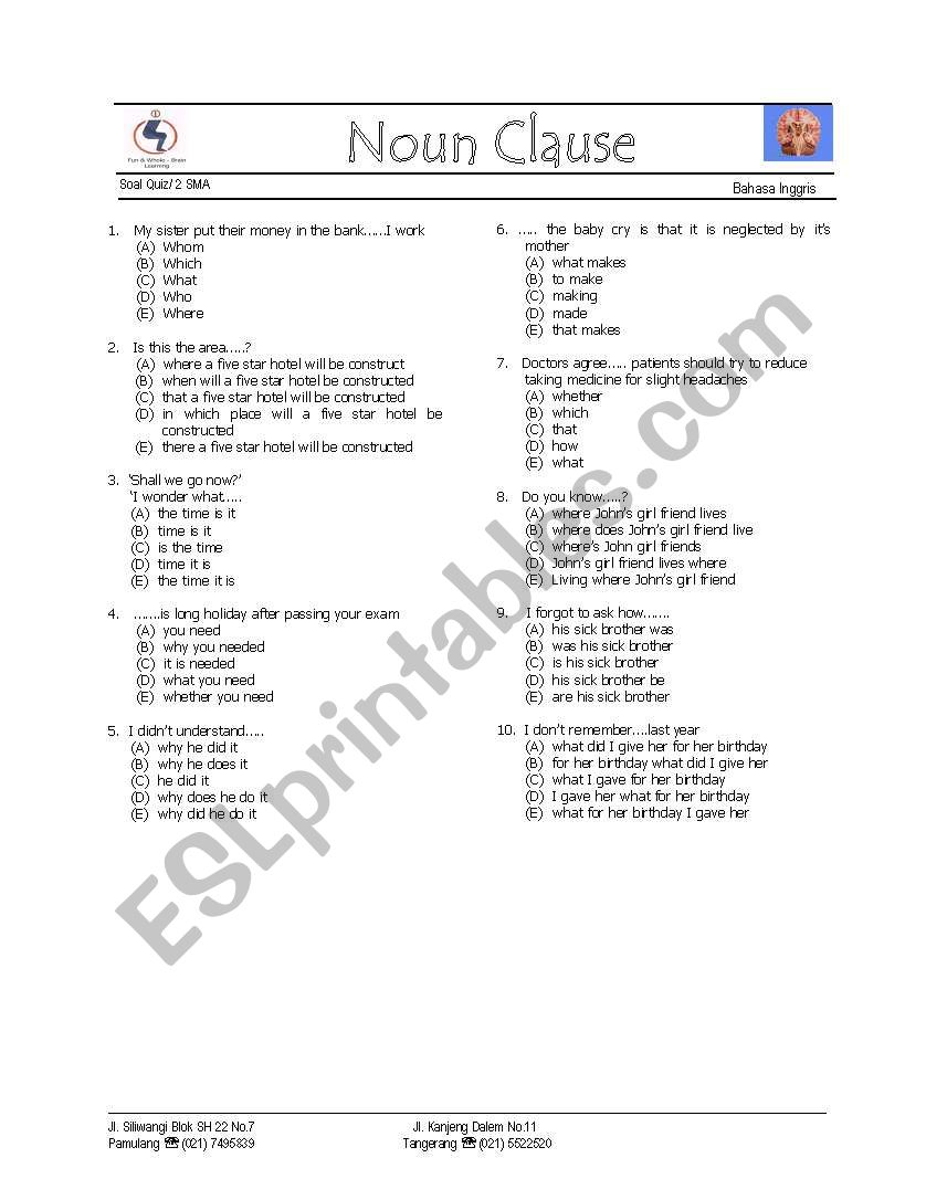 noun clause worksheet