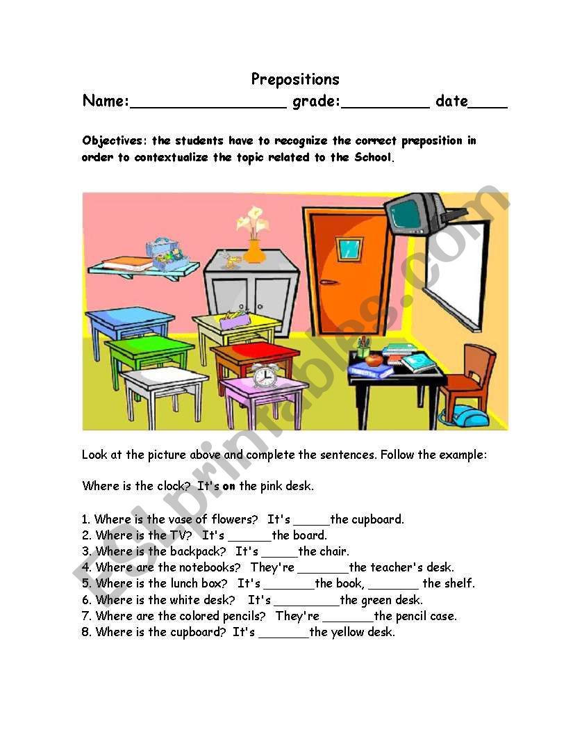 prepositions of the place worksheet