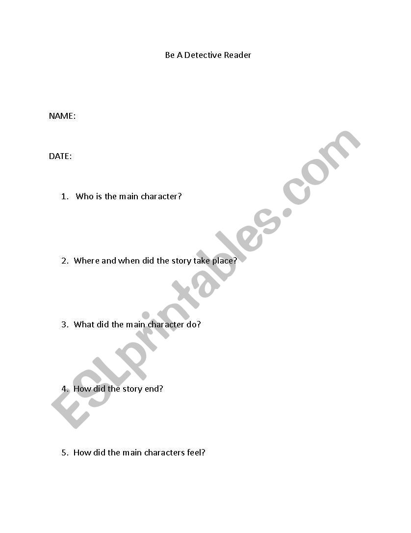 Be a Detective Reader worksheet