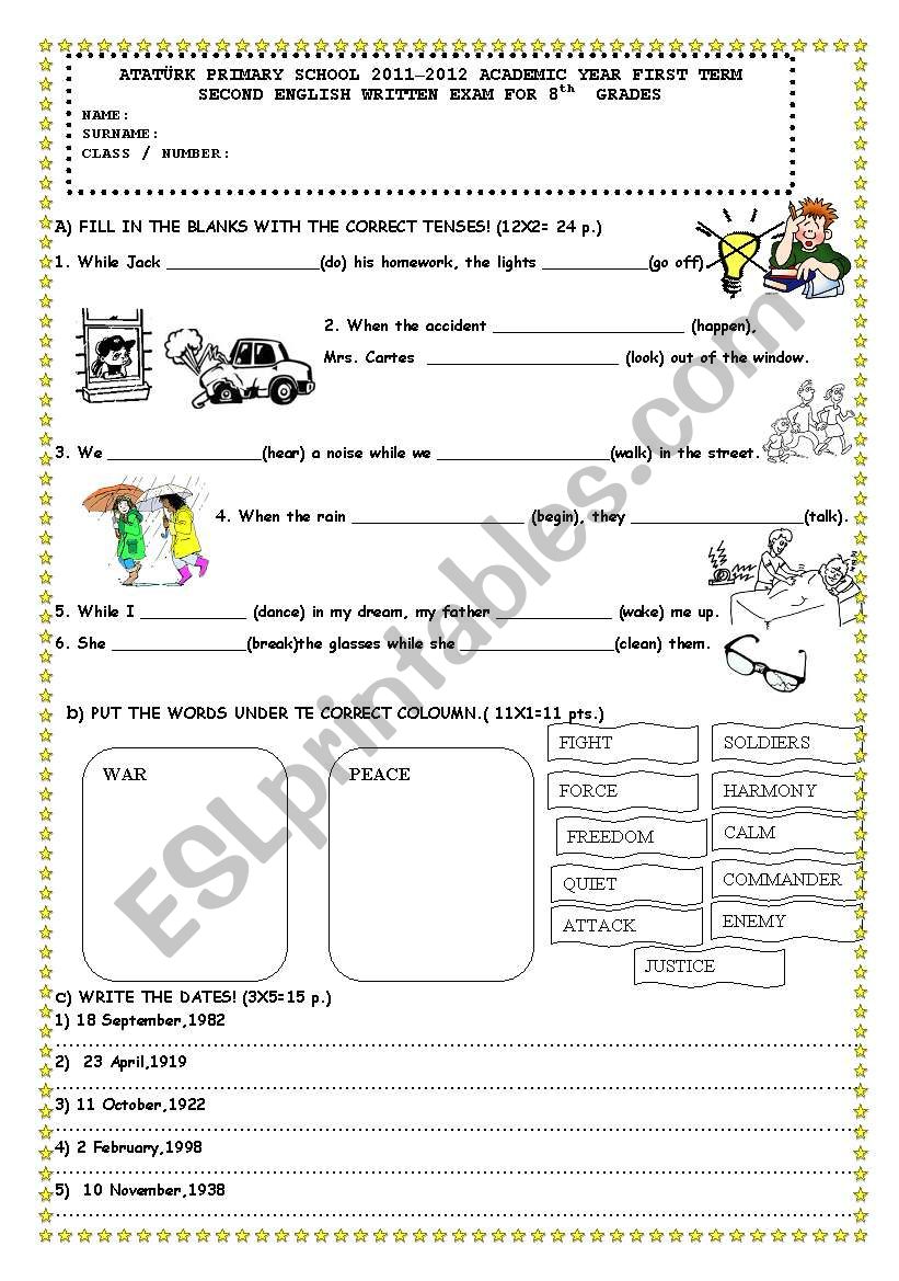 8th grade exam worksheet