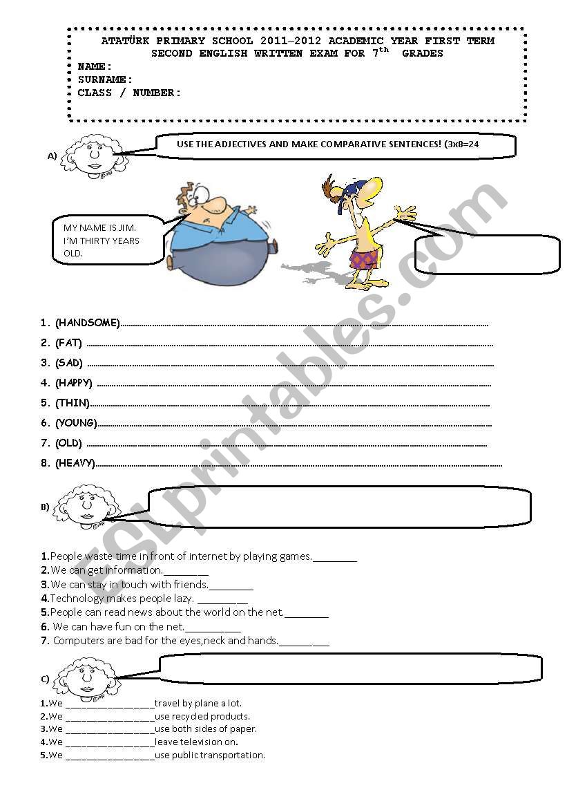 7th grade exam worksheet