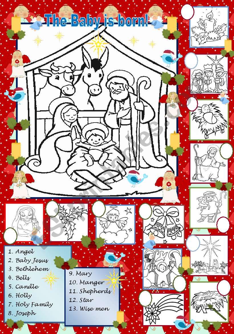 The Baby is born - matching and coloring