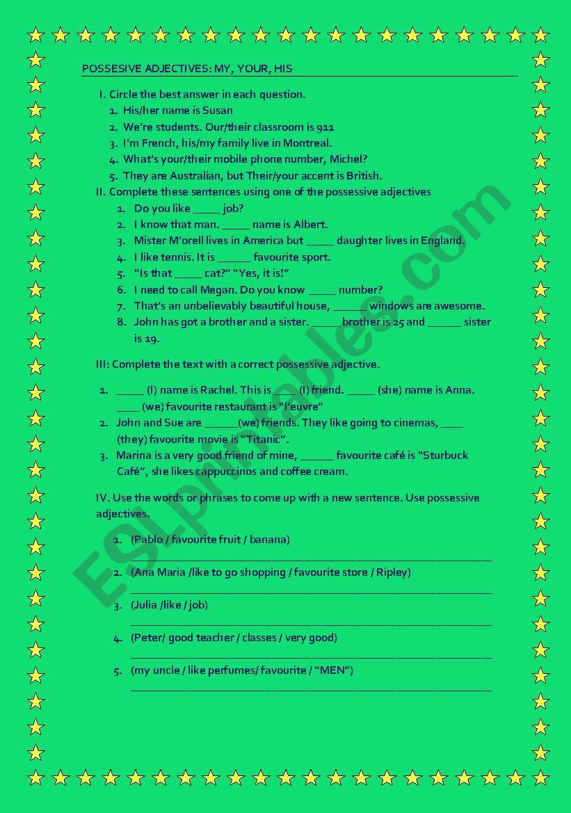 Possesive adjectives and possesion with s