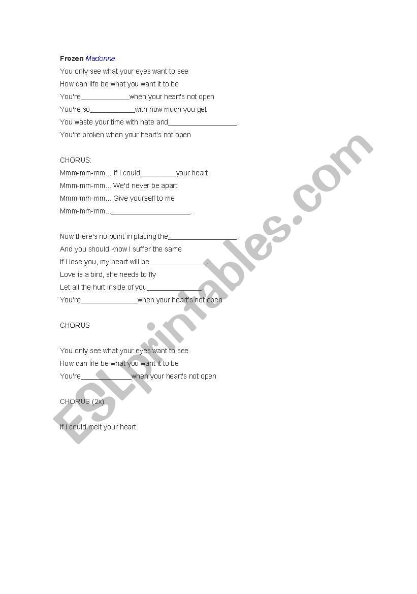 Frozen (Madonnas song) worksheet