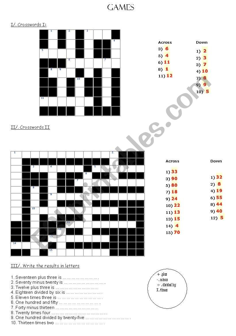 numbers worksheet