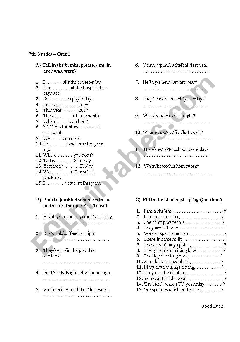 QUIZ worksheet