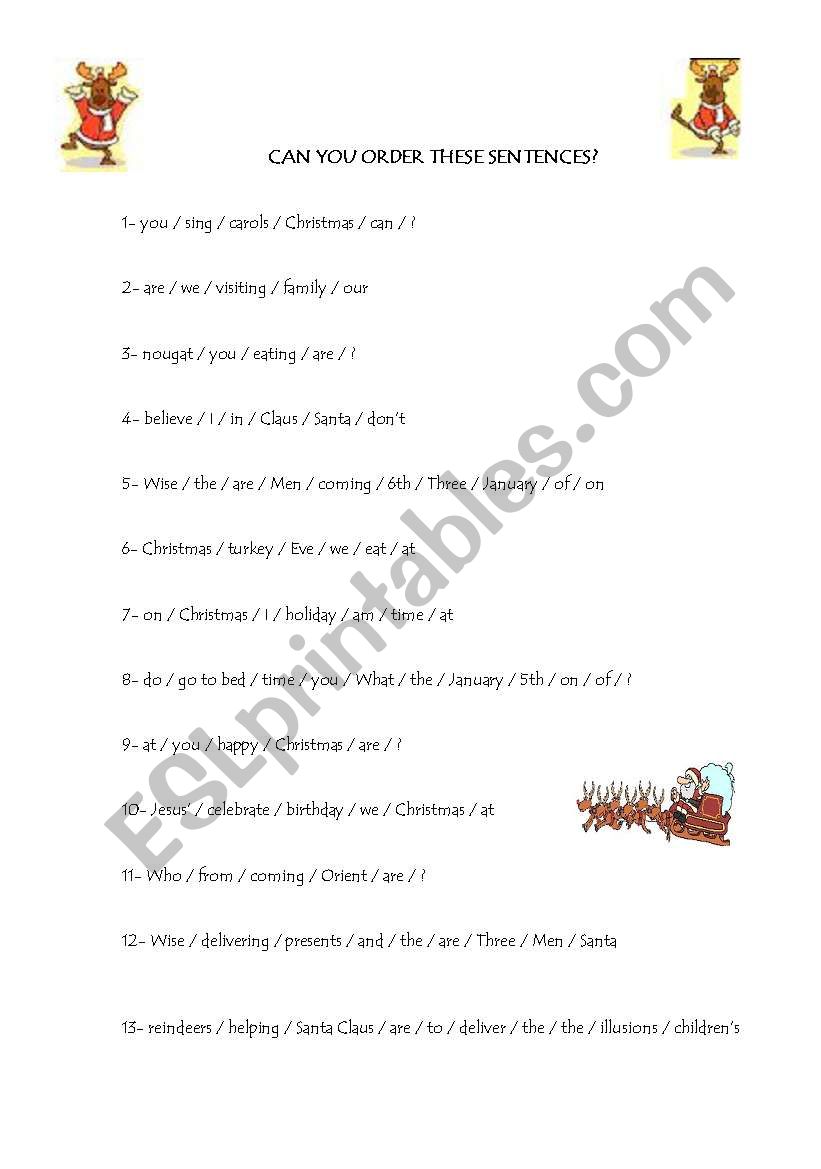 Order sentences about Christmas