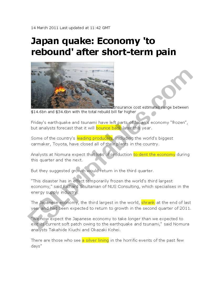 japan quake worksheet