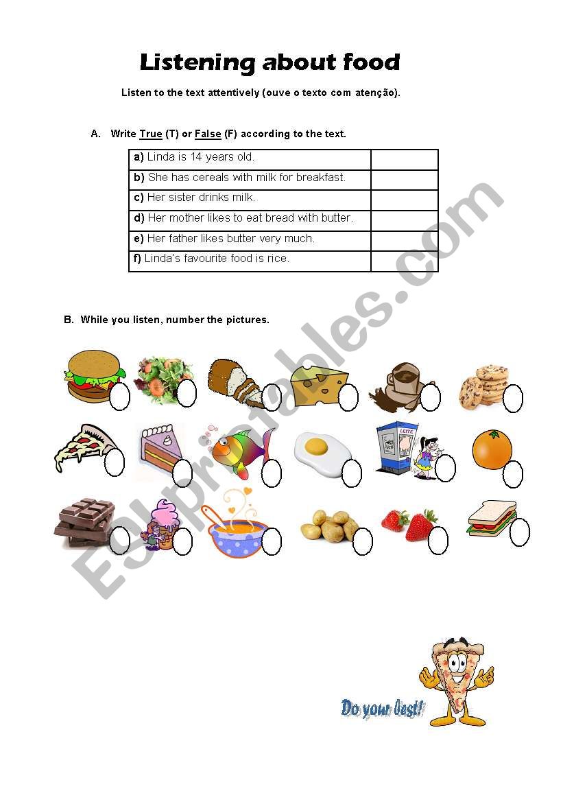 Listening - food worksheet