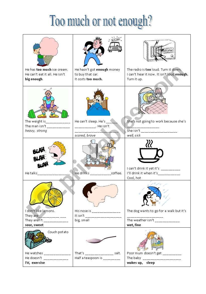 Too much or not enough? worksheet