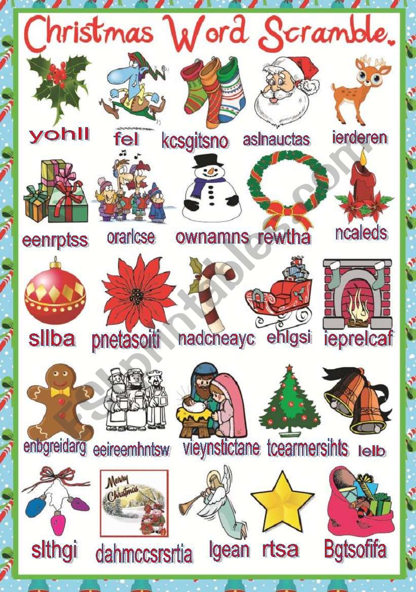 Christmas word scramble worksheet