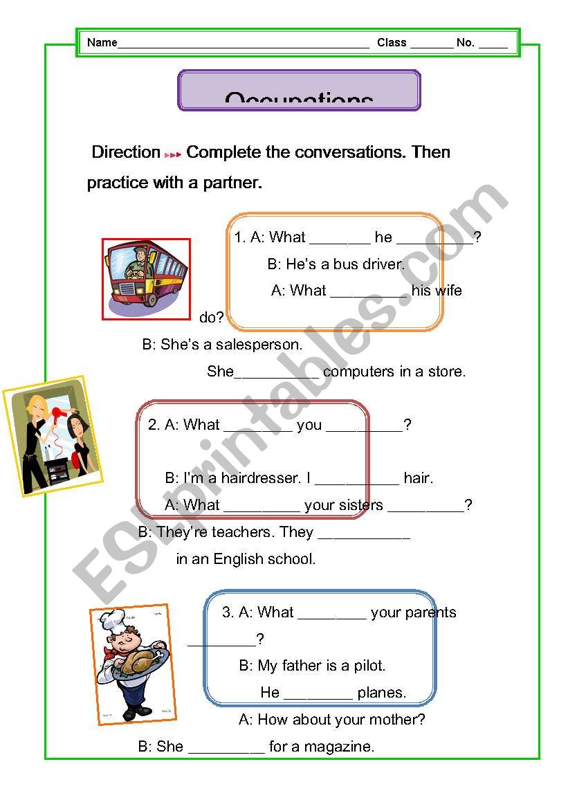 Occupations worksheet