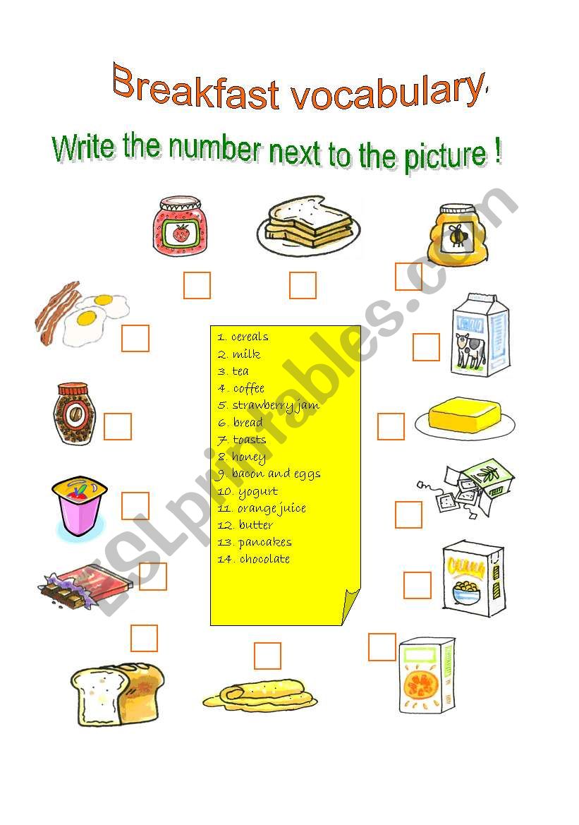 Breakfast vocabulary worksheet