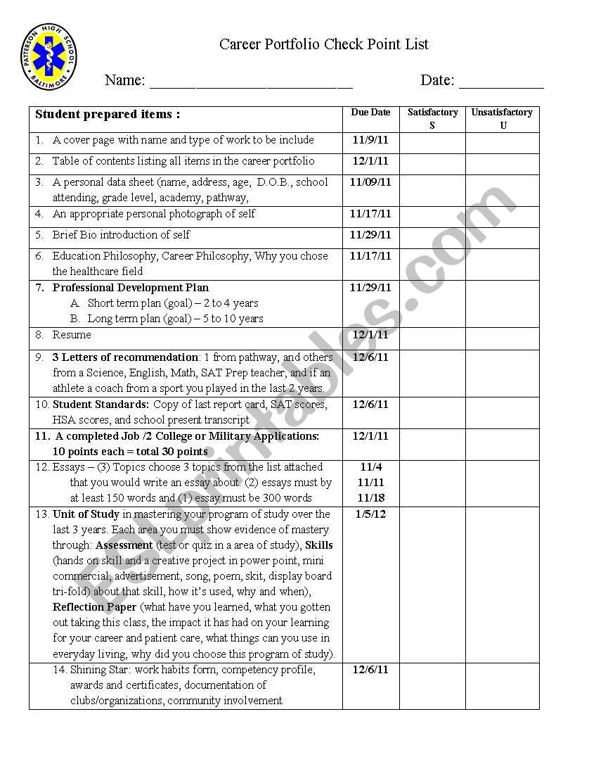 Career Portfolio Checklist & Format