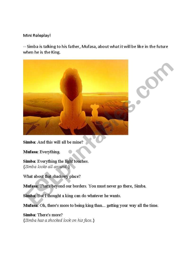 Lion King Roleplay worksheet