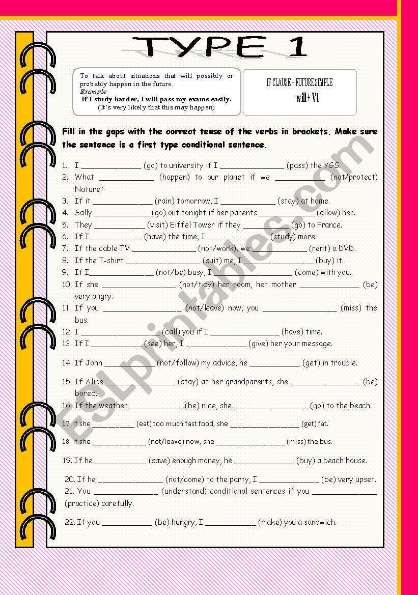 if clause type 1 worksheet worksheet