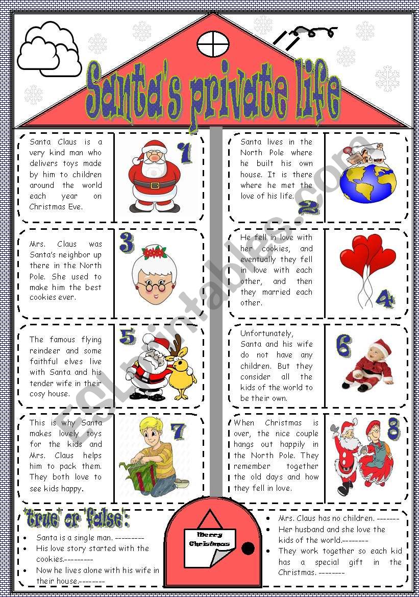 Santas private life: reading ws with true or false activity for beginners