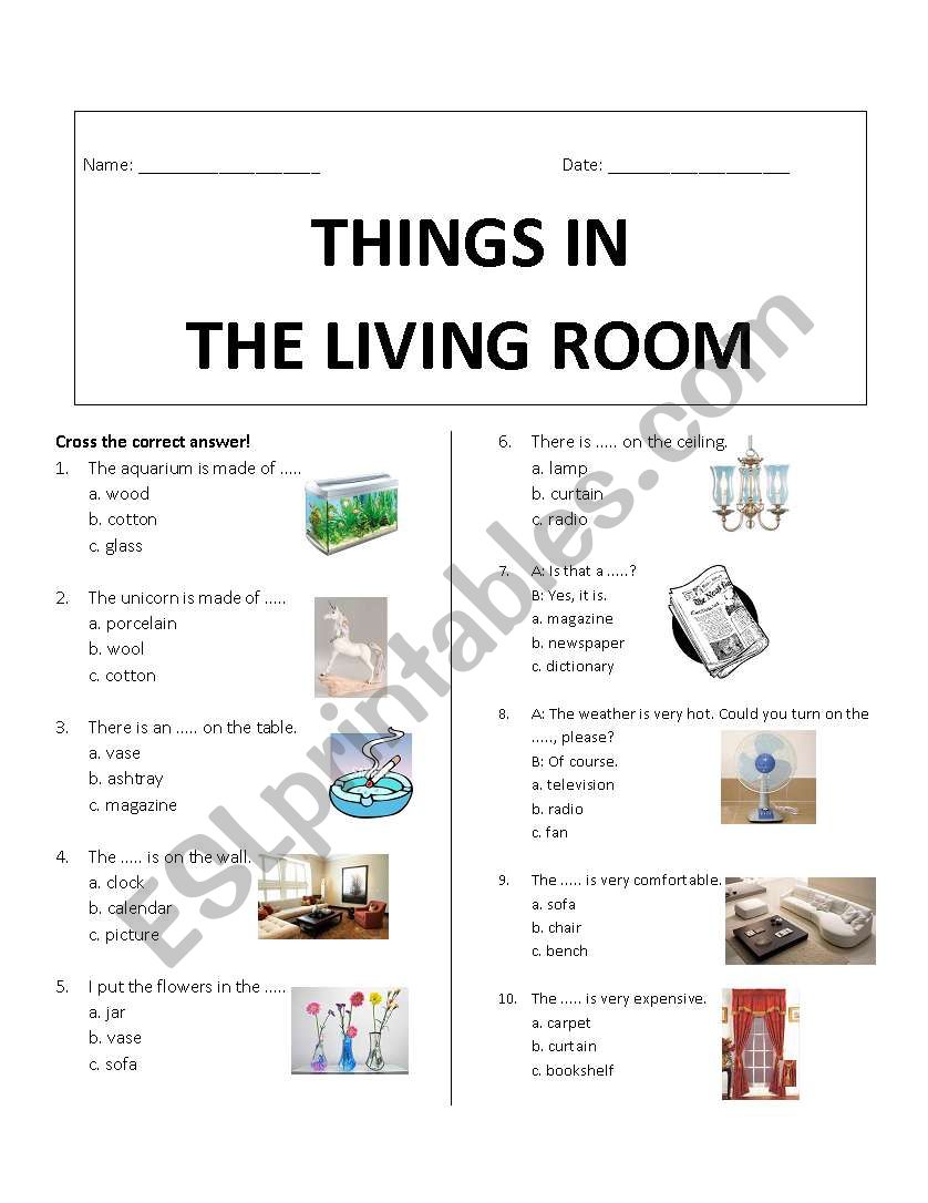 Things in Living Room worksheet