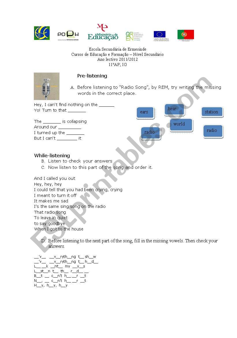 radio song worksheet