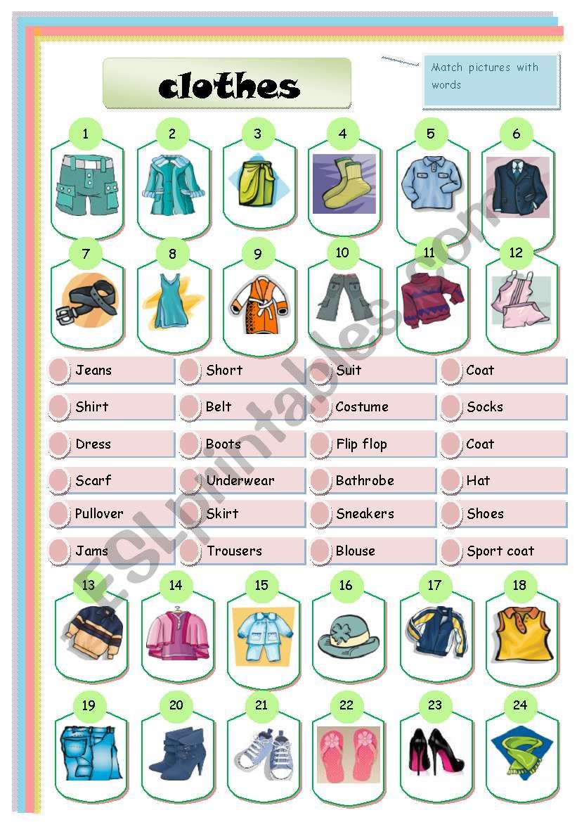 clothes matching worksheet