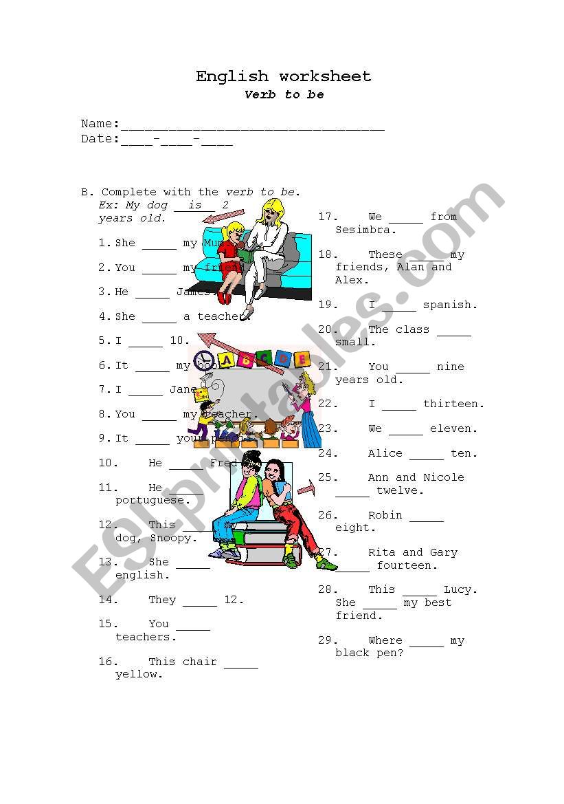 Fill in gaps verb to be worksheet