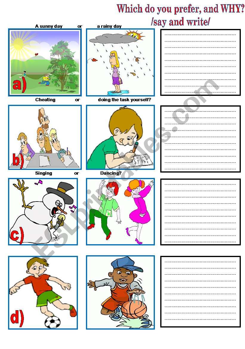Which do you prefer and why? worksheet