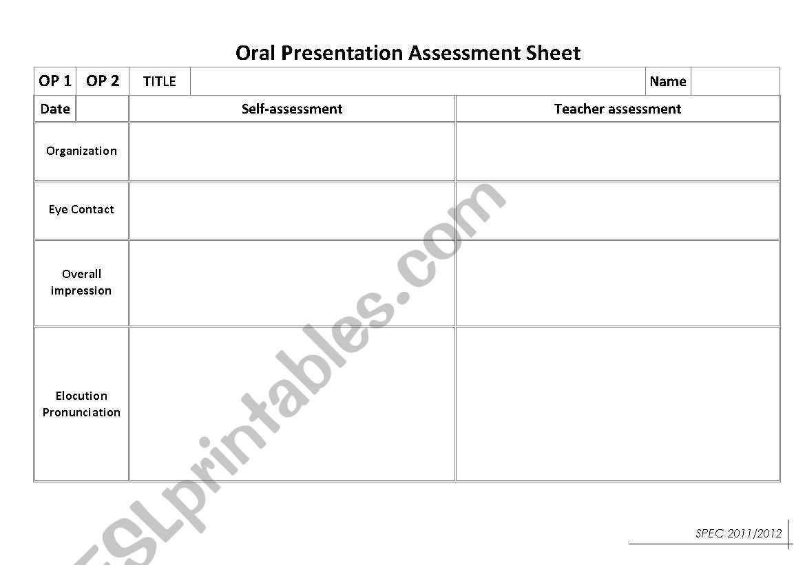 Oral Presentation Self-Assessment Sheet