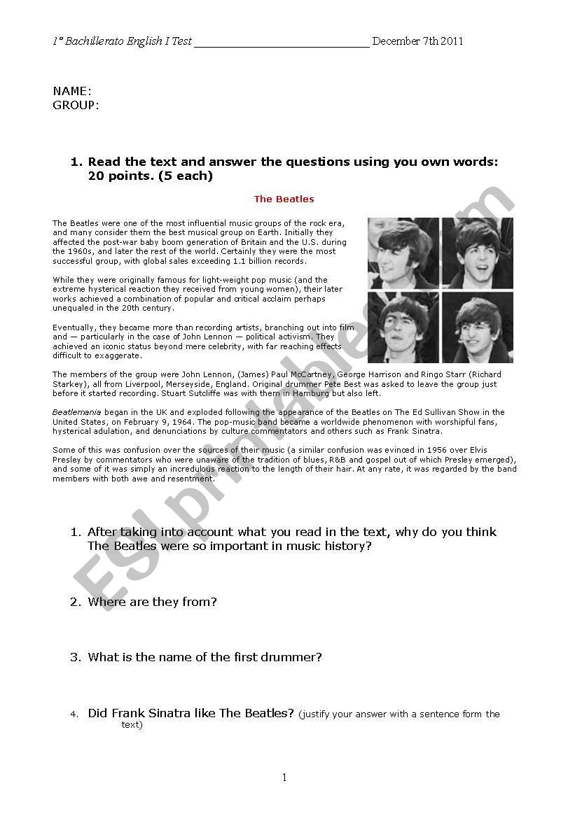 EXAMEN 1º BACHILLERATO ADULTOS