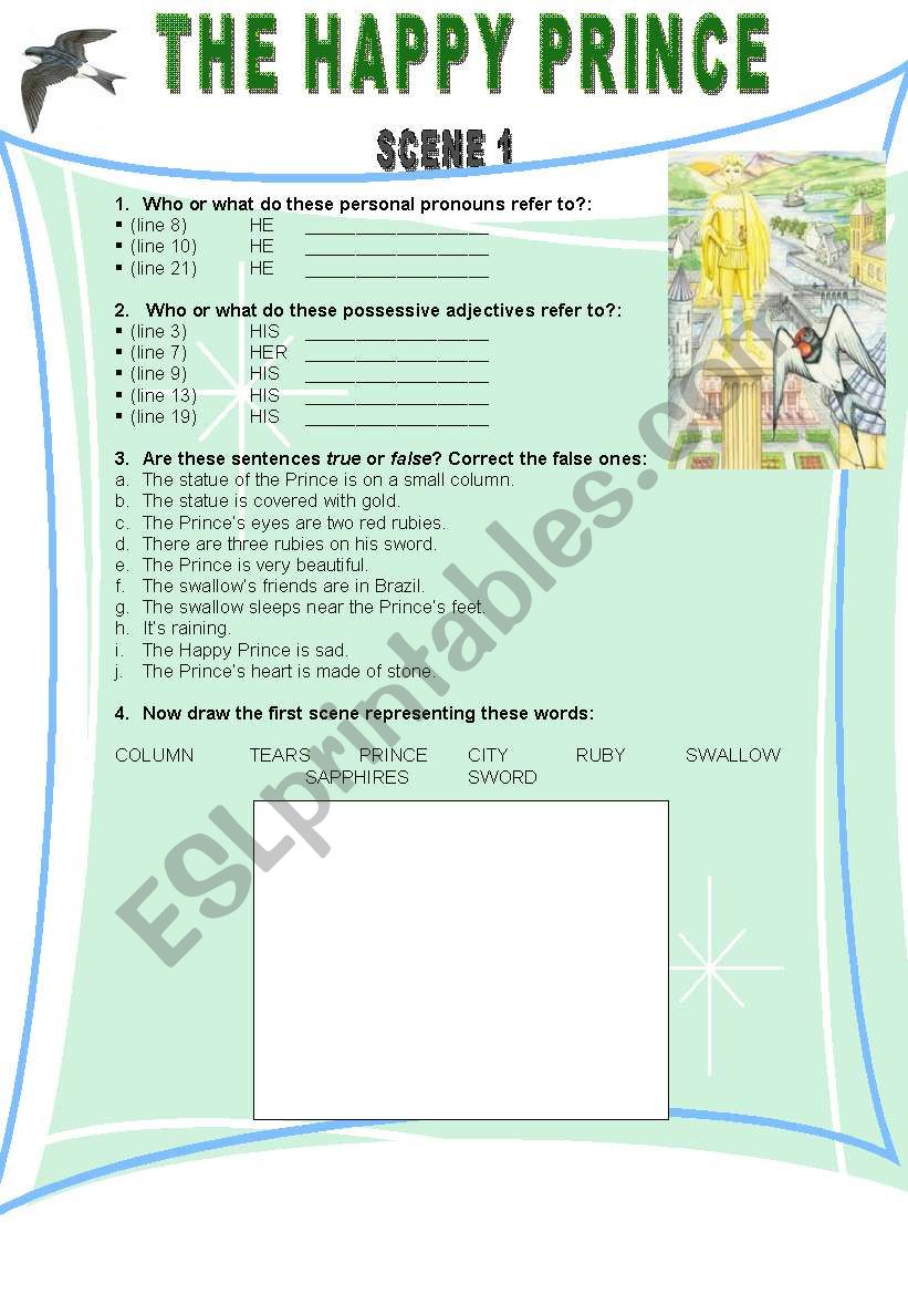 The Happy Prince: scene 1 worksheet