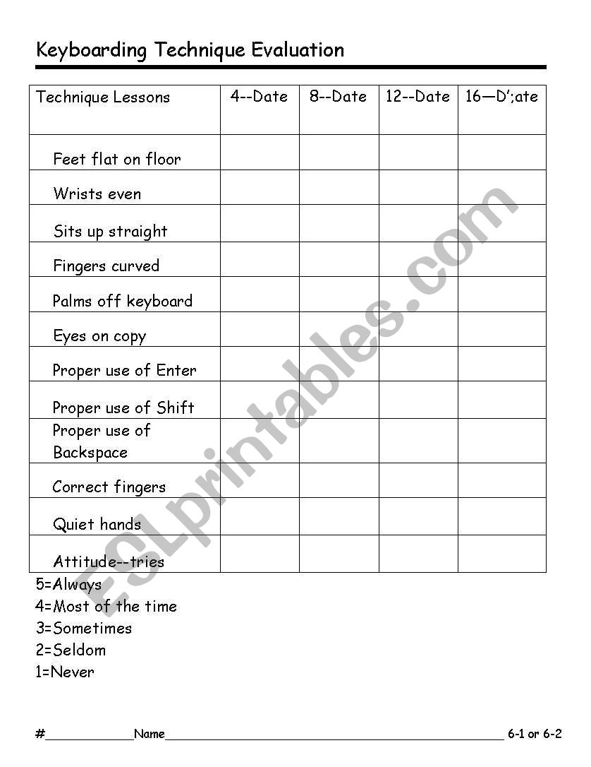 English worksheets: Keyboarding Check List