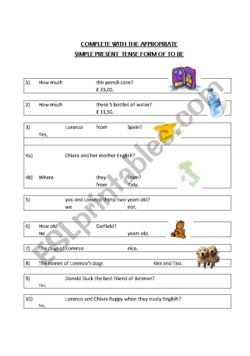 TO BE SIMPLE PRESENT worksheet