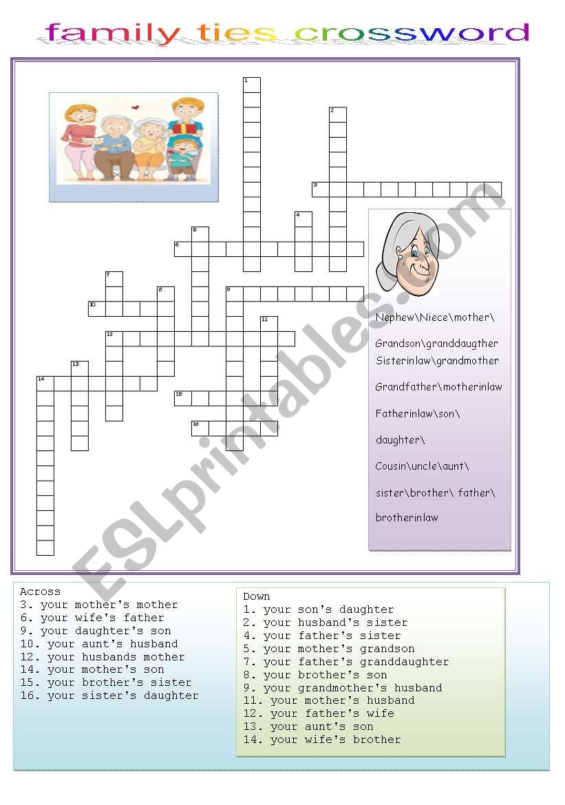  family ties crossword worksheet