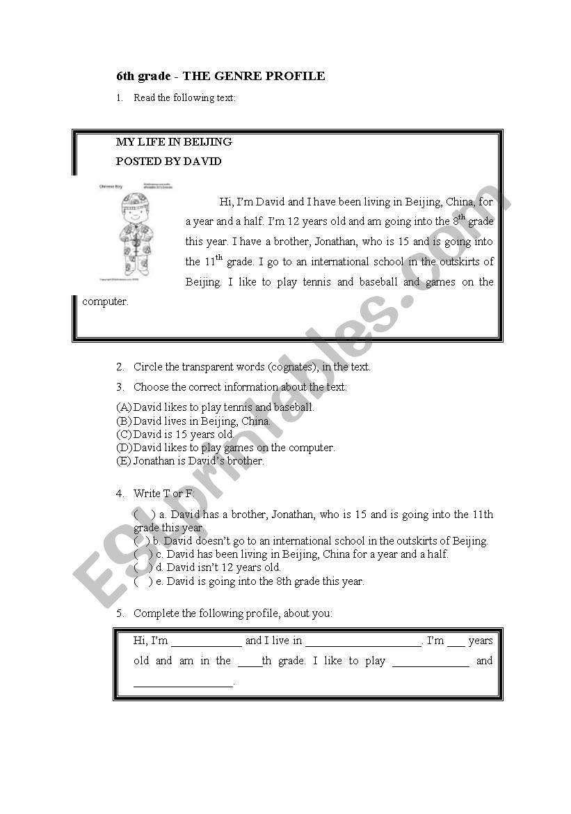 The genre profile worksheet