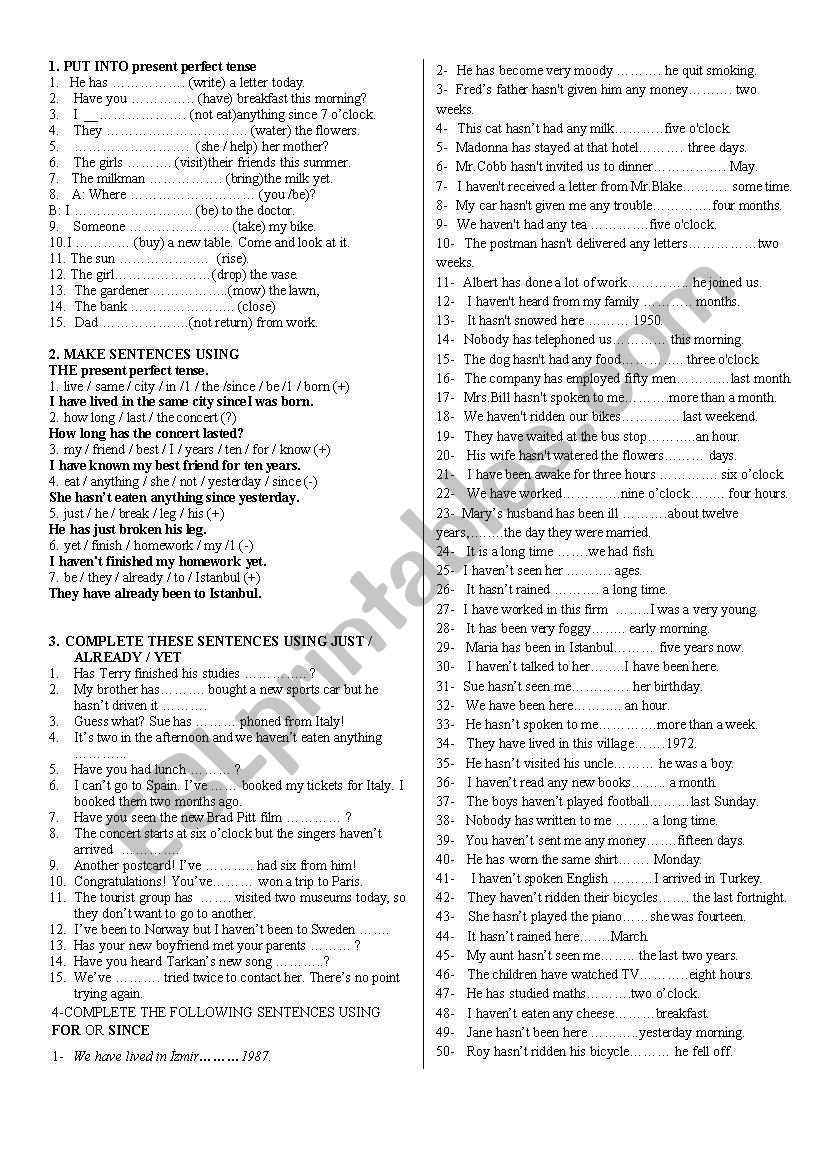 Present Perfect Tense worksheet