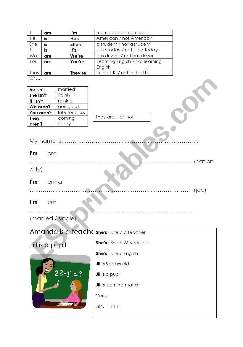 am , is ,are worksheet