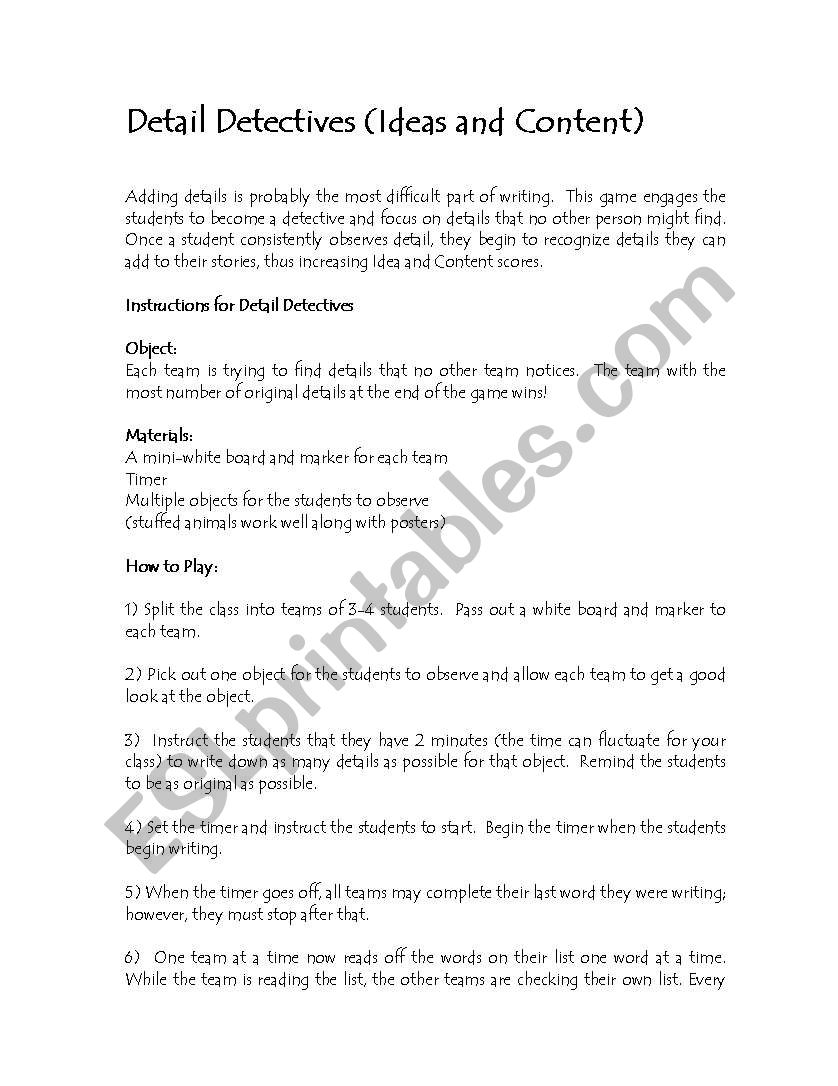 Detail Detective worksheet