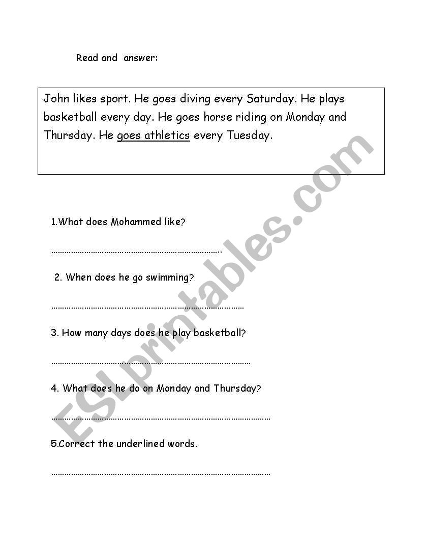 sport-reading worksheet