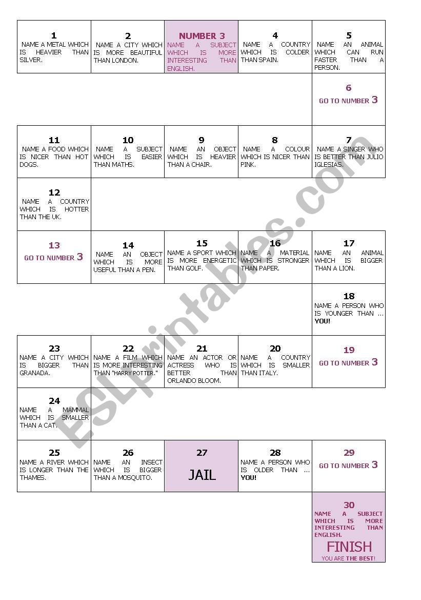 Comparative game worksheet