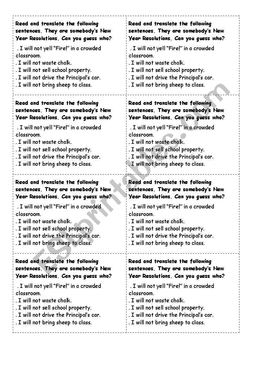 New Year Resolutions worksheet