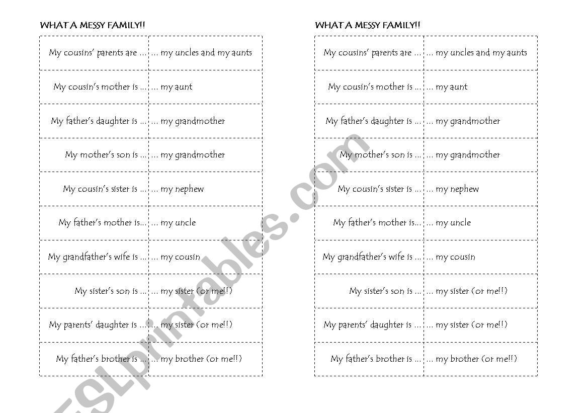 What a messy family! worksheet