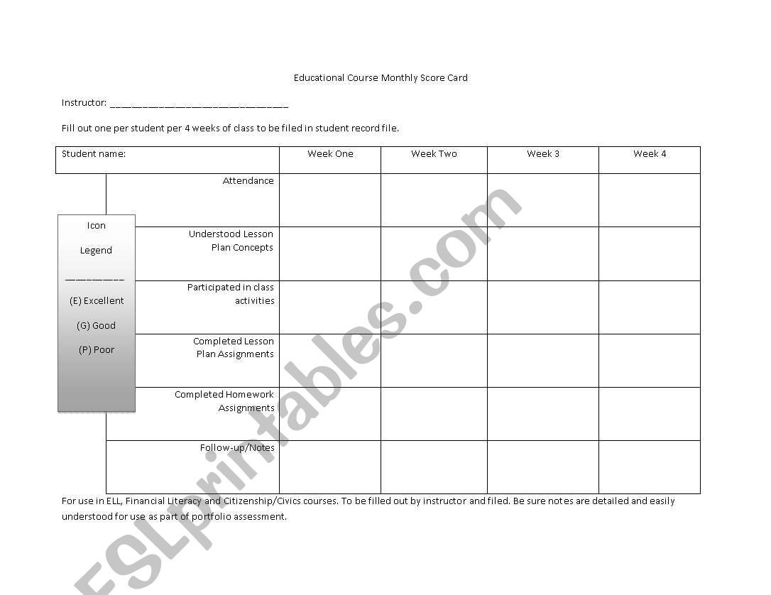 Student Progress Tracker worksheet