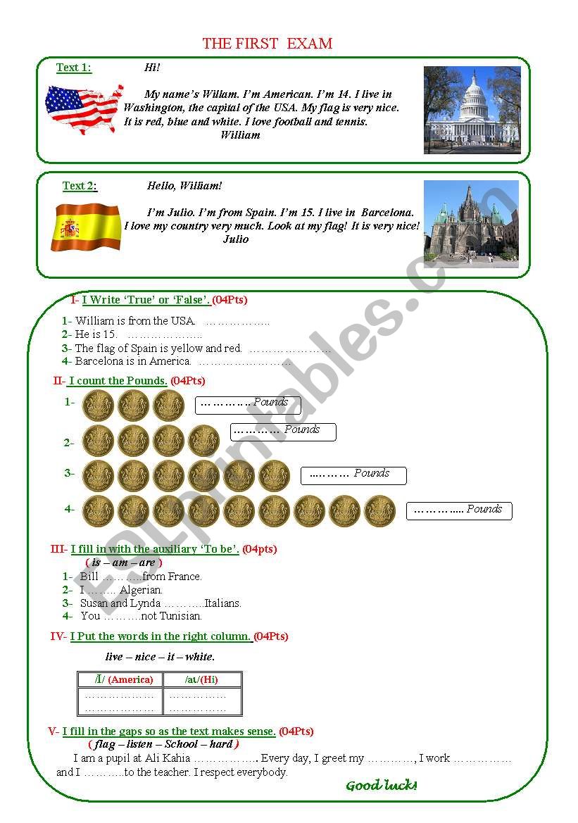 exam woksheet worksheet