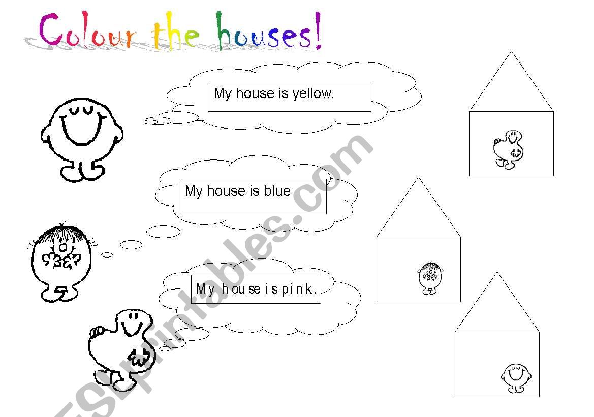 Colour the houses worksheet