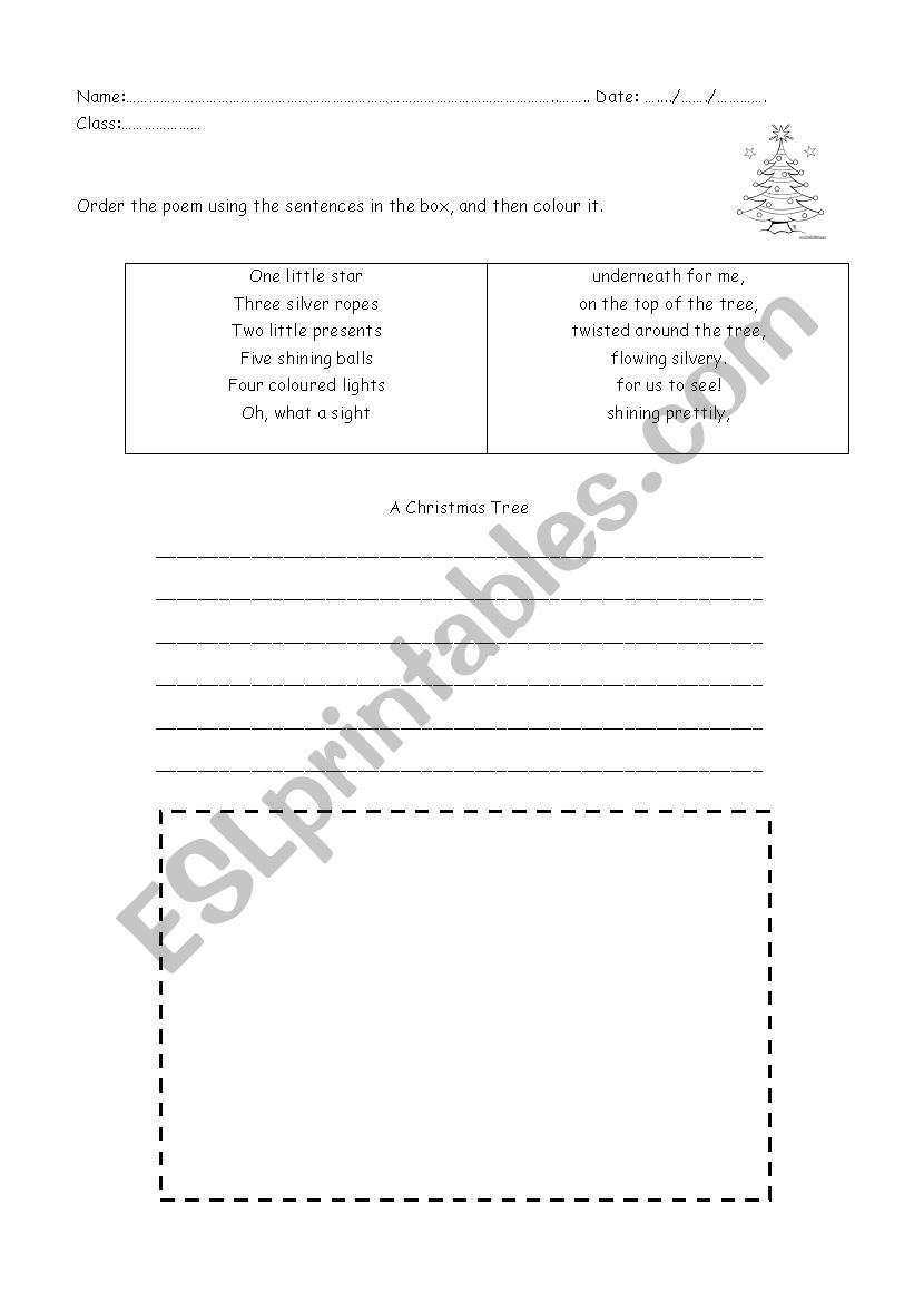 Christmas poem worksheet