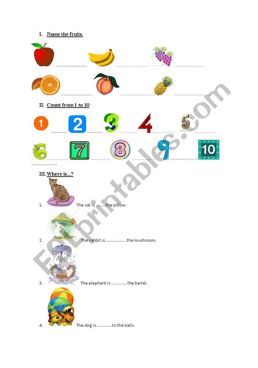 FRUITS, NUMBERS worksheet