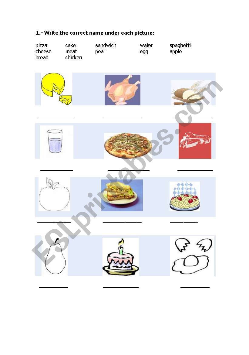 food worksheet