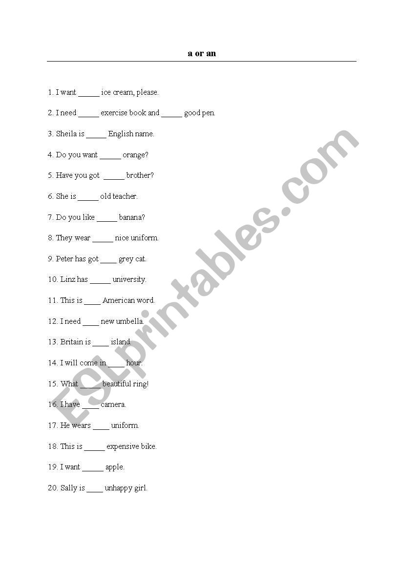 a vs. an worksheet