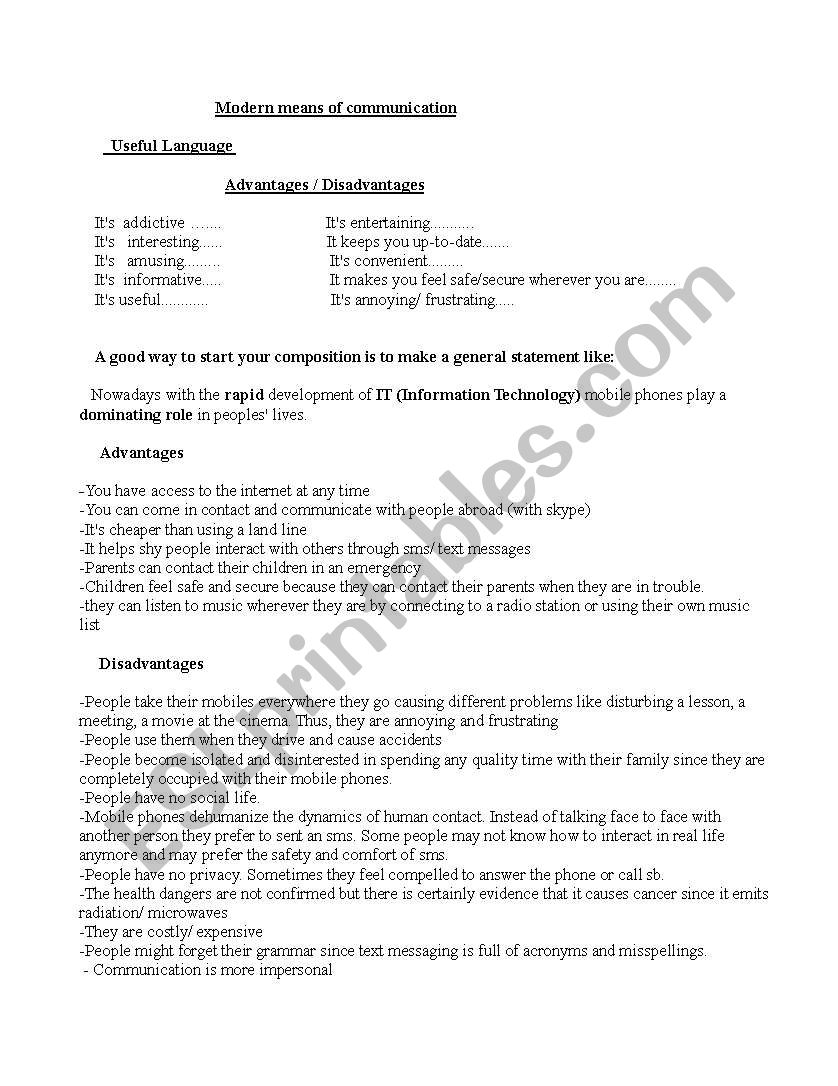 Modern Means of Communication worksheet