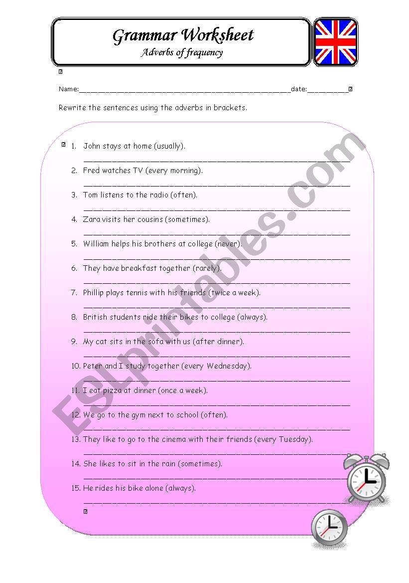 adverbs of frequency worksheet